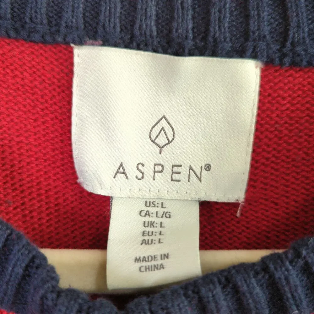 Aspen Sweater Mens Large Red Fair Isle Cotton Nordic Christmas Crew Neck‎